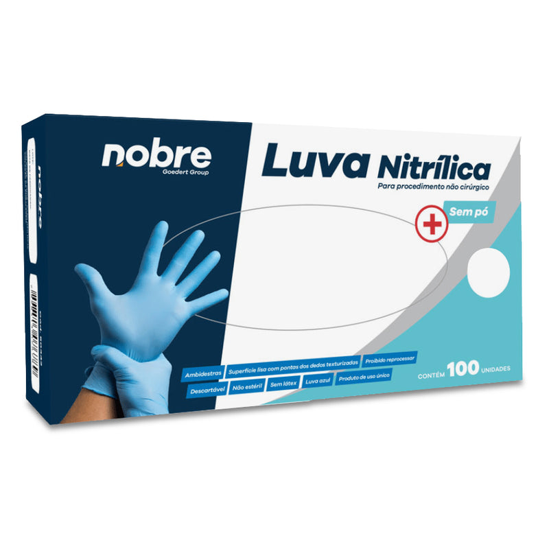 Luva de Procedimento Nitrílica Sem Pó Azul 100un - Nobre