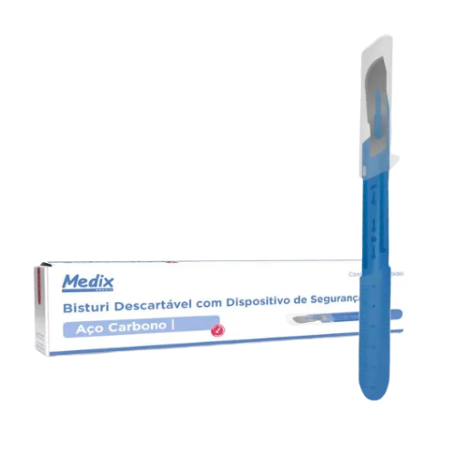 Bisturi Descartável Com Dispositivo de Segurança N11 Lâmina Carbono 10un - Medix