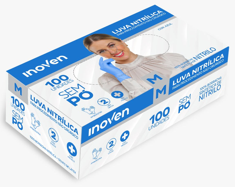 Luva de Procedimento Nitrílica Azul Sem Pó 100un - Inoven