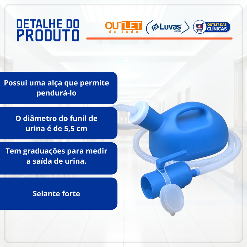 Coletor de Urina Masculino Tipo Papagaio Com Mangueira 2L - Supermedy