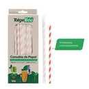 Canudo de Papel Branco e Vermelho 100un - Talge