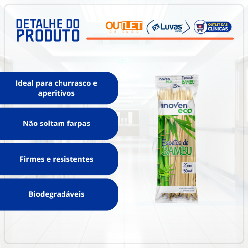 Espeto De Churrasco Bambu 25cm 50un - Inoven