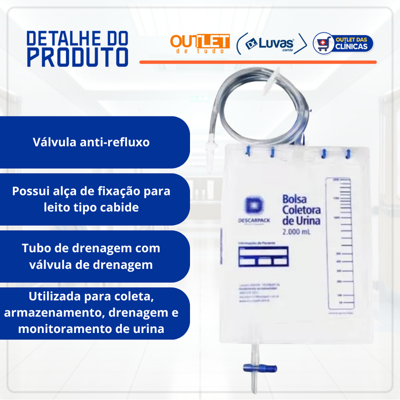 Bolsa Coletora De Urina 2L Sistema Fechado - Descarpack