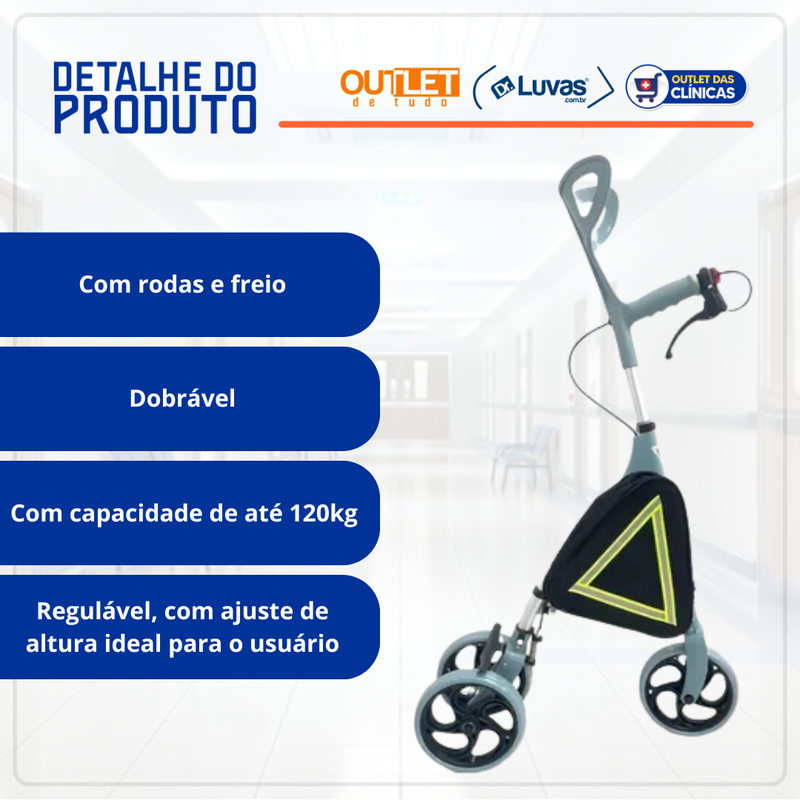Muleta Canadense Regulável Com Rodas E Freio - Supermedy