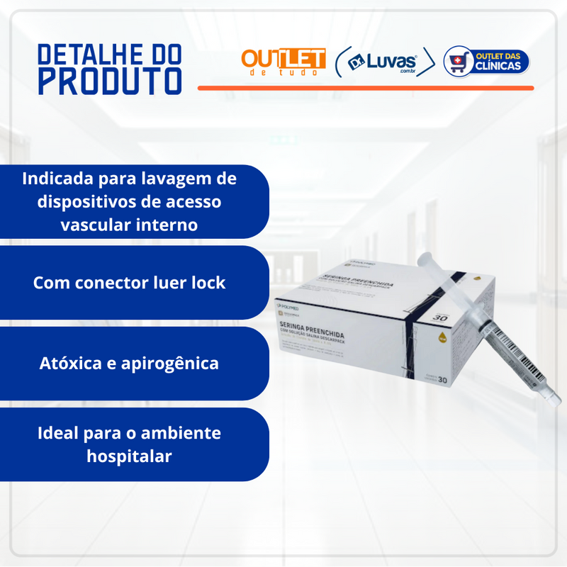 Seringas Preenchidas Com Solução Salina 10ml 30un - Descarpack