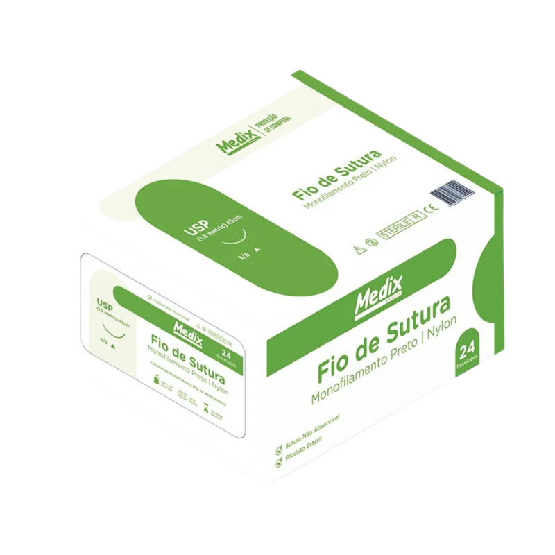 Fio De Sutura Nylon 3-0 Com Agulha Curva 30mm 24un - Medix