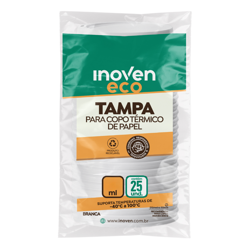 Tampa Plástica Para Copo Térmico de Papel 300ml 25un - Inoven