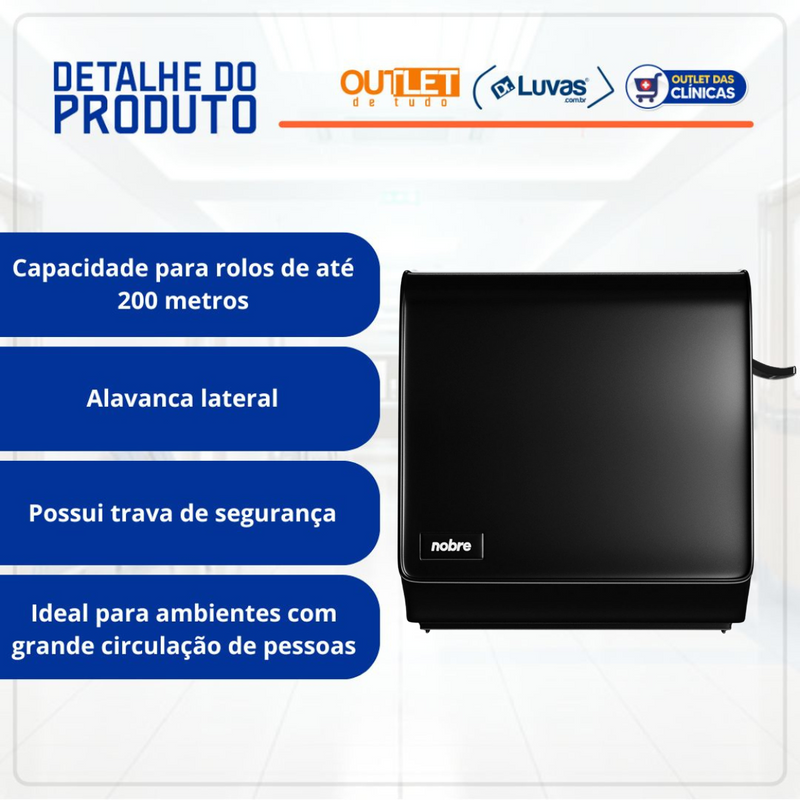 Dispenser Com Alavanca Para Papel Toalha Bobina Preto - Brave Nobre
