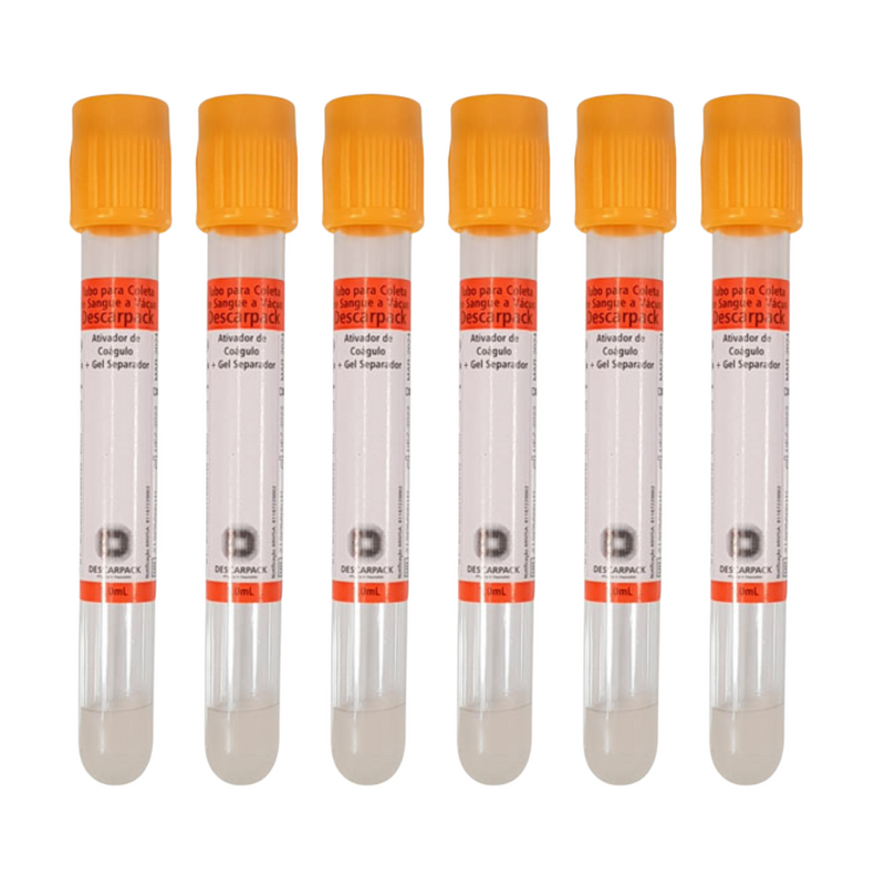 Tubo Para Coleta de Sangue Soro Gel 8,5ml Amarelo Ouro 100un - Descarpack