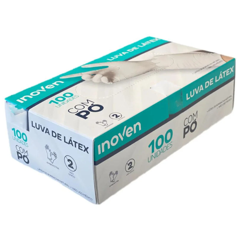 Luva de Látex Branca Com Pó 100un - Inoven