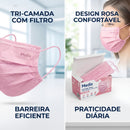 Máscara Tripla Descartável Rosa 50un - Medix