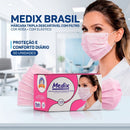 Máscara Tripla Descartável Rosa 50un - Medix