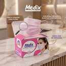 Máscara Tripla Descartável Rosa 50un - Medix