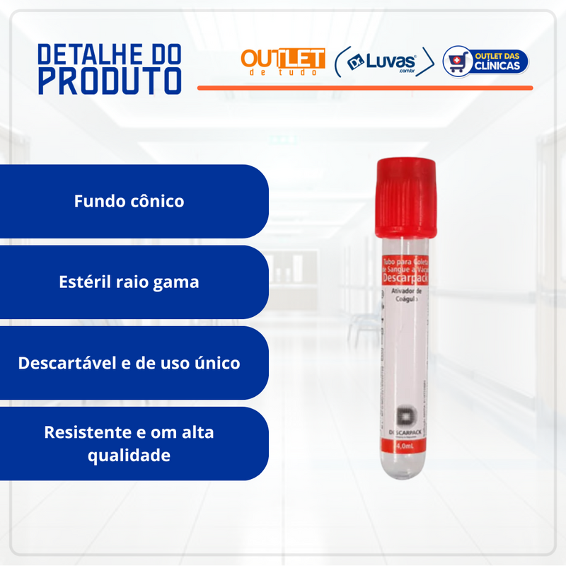 Tubo Ativador de Coagulo 4ml 13x75 Vermelho 100un - Descarpack