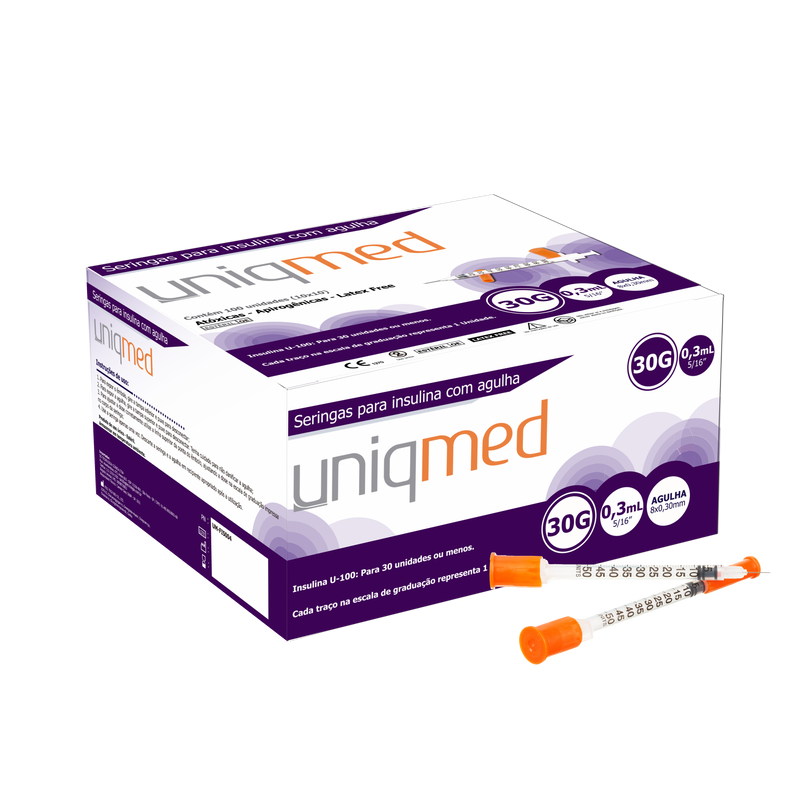 Seringa de Insulina 0,3ml com Agulha 8x0,30 mm 10un - Uniqmed