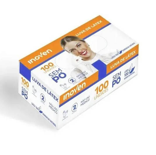 Luva de Látex Branca Sem Pó 100un - Inoven